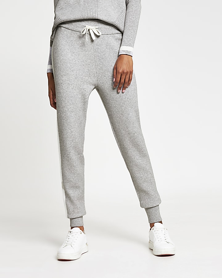 Grey marl side stripe knitted jogger