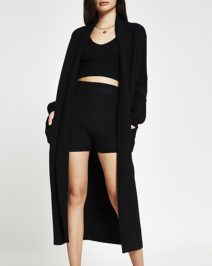 Black knitted maxi cardigan