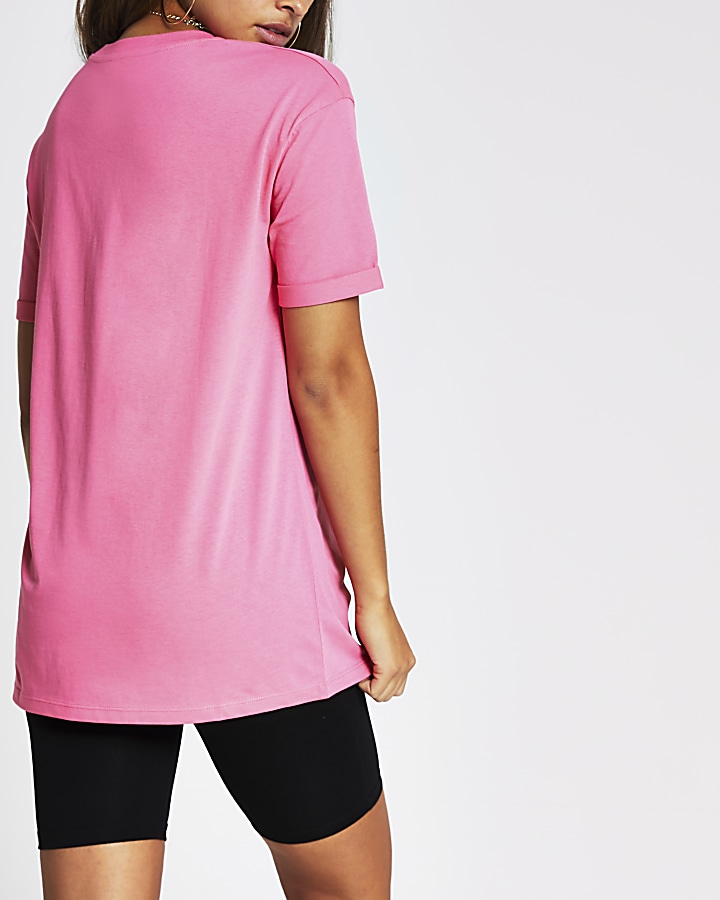 Pink short sleeve RR longline branded t-shirt
