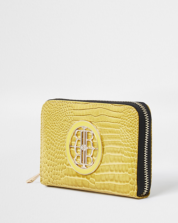 Yellow croc RI enamel zip around mini purse