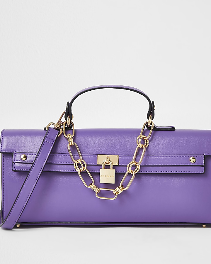 Purple faux leather padlock crossbody bag