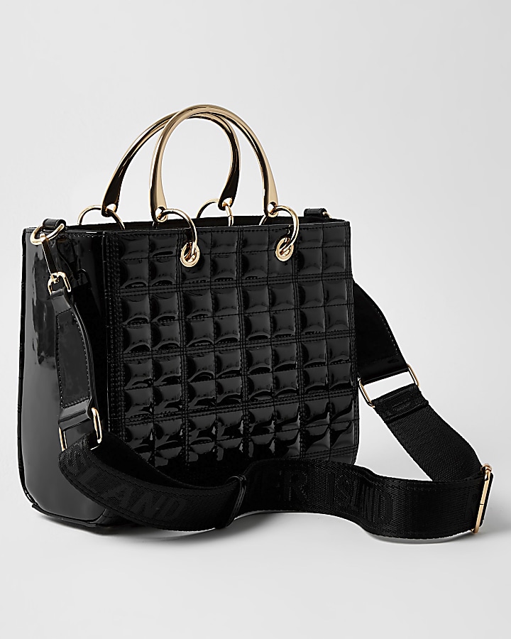 Black RI boxy quilted tote bag