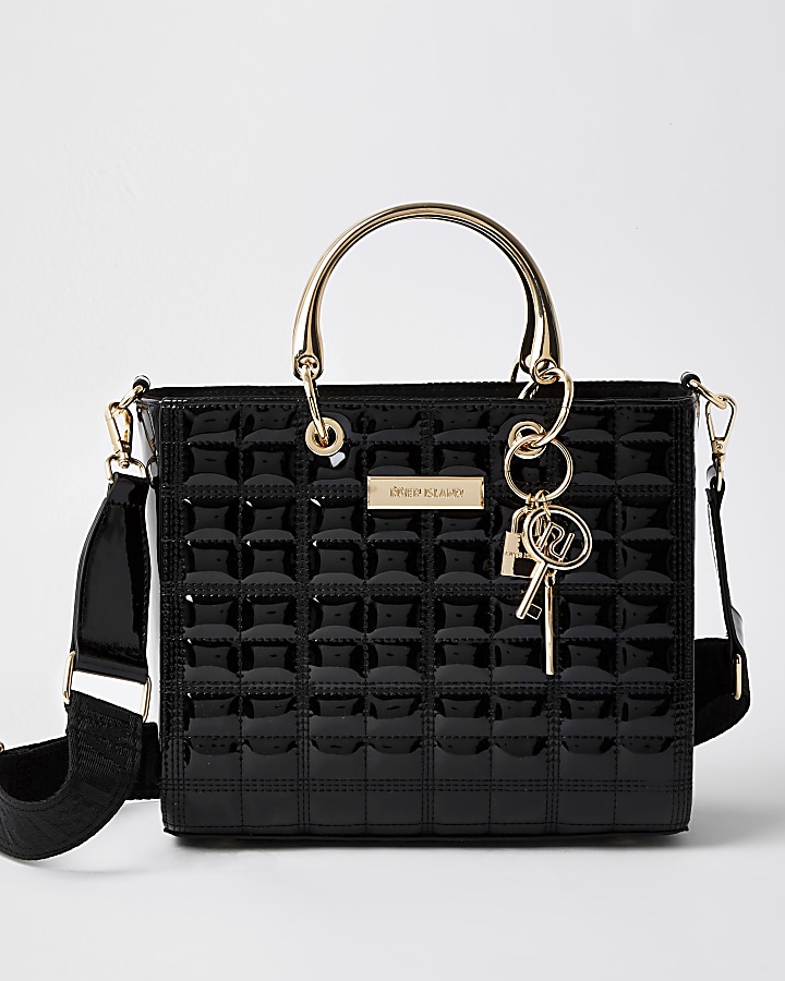 Black RI boxy quilted tote bag