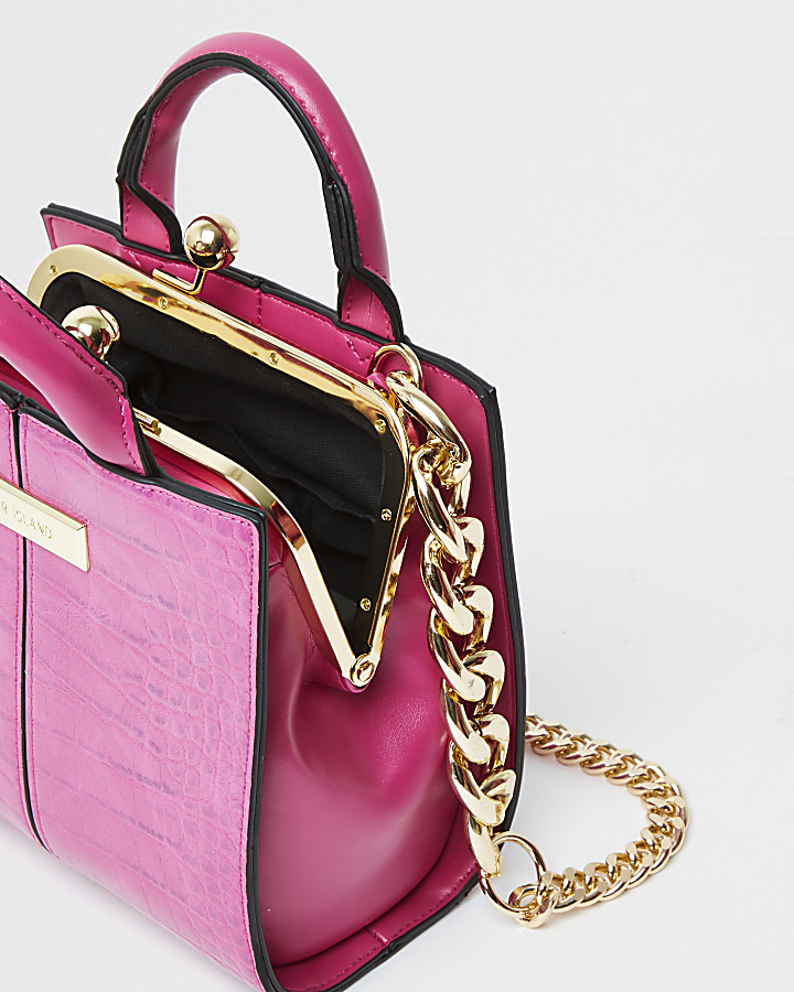 Pink croc mini lady handbag
