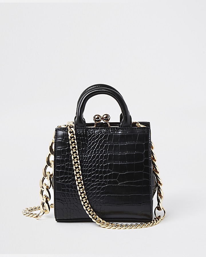 Black croc mini lady handbag