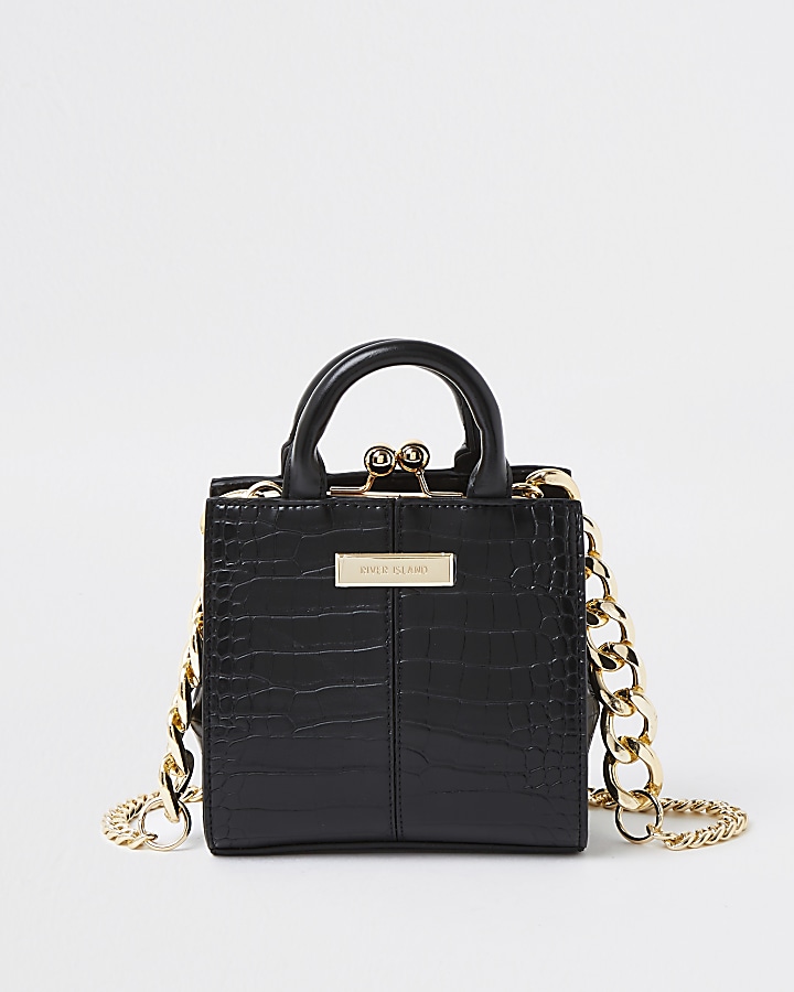 Black croc mini lady handbag