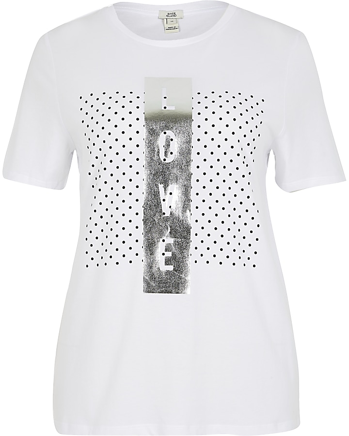 White polka dot printed T-shirt