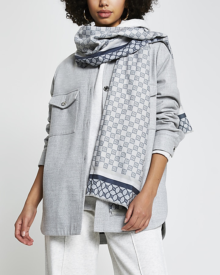 Grey RI monogram print scarf