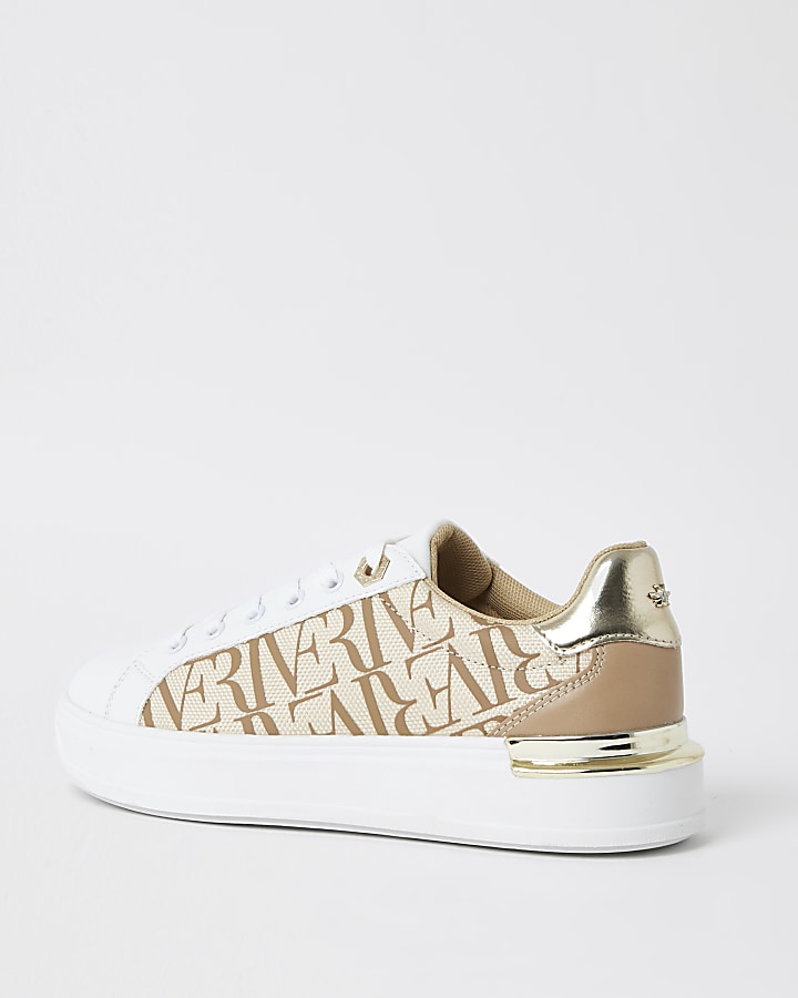 Beige RI printed lace up trainers