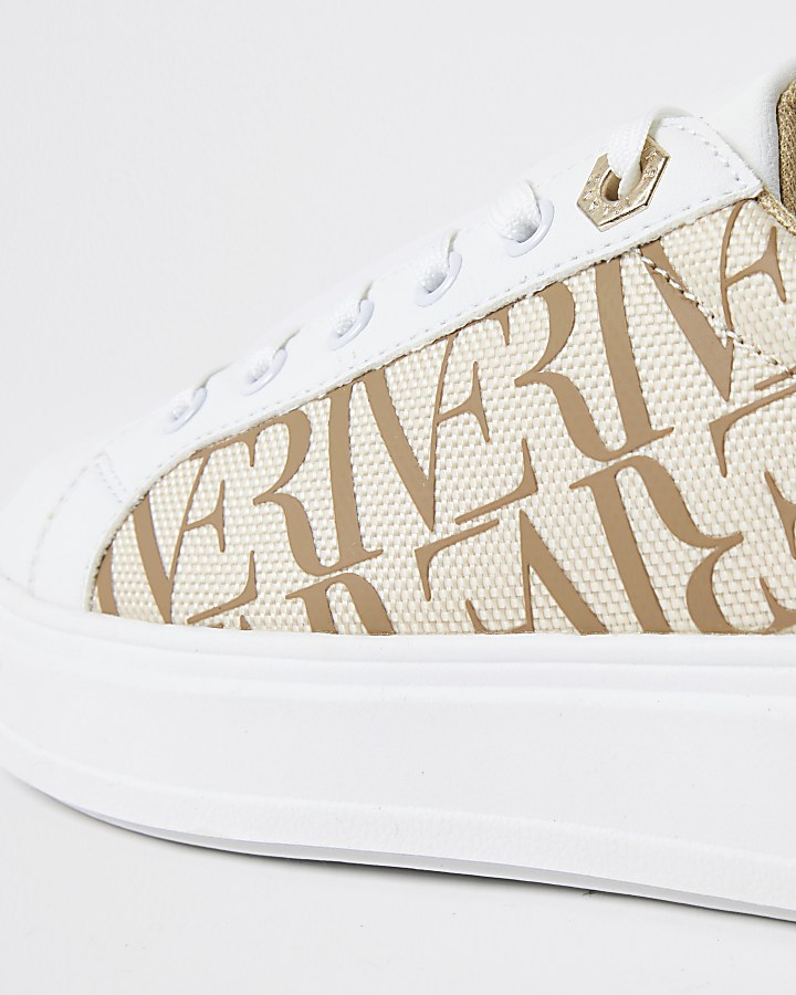 Beige RI printed lace up trainers