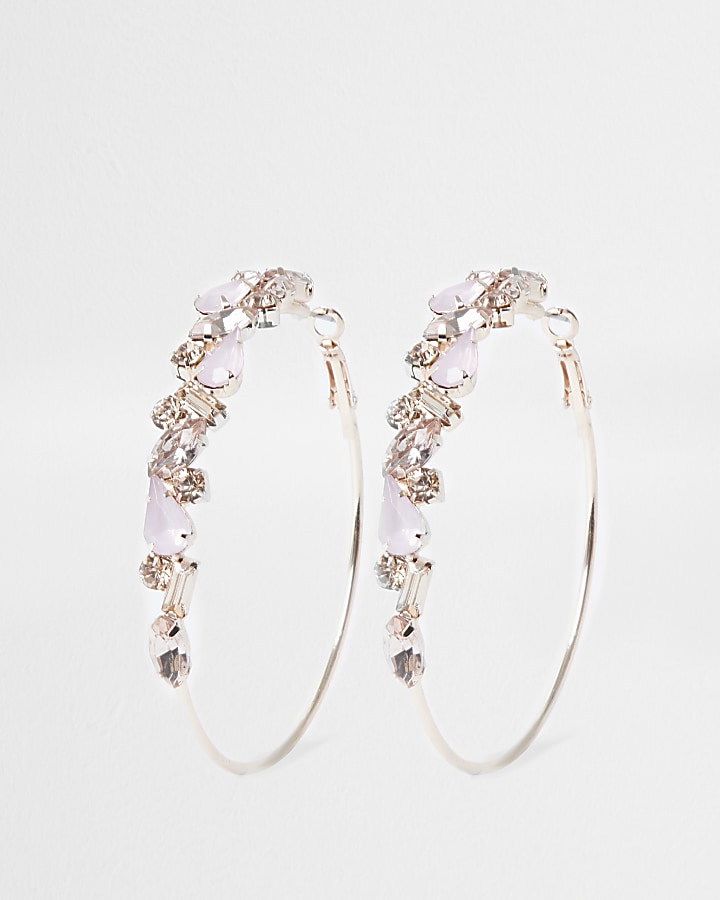 Rose gold opal jewelled hoop earring