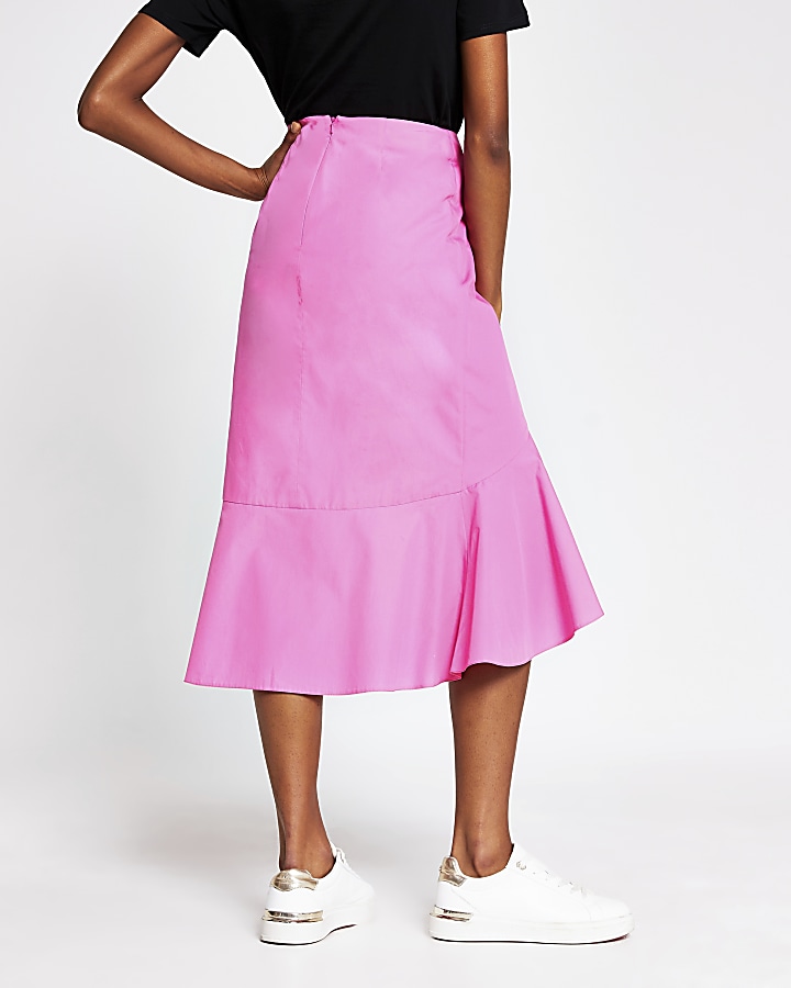 Pink frill wrap midi skirt