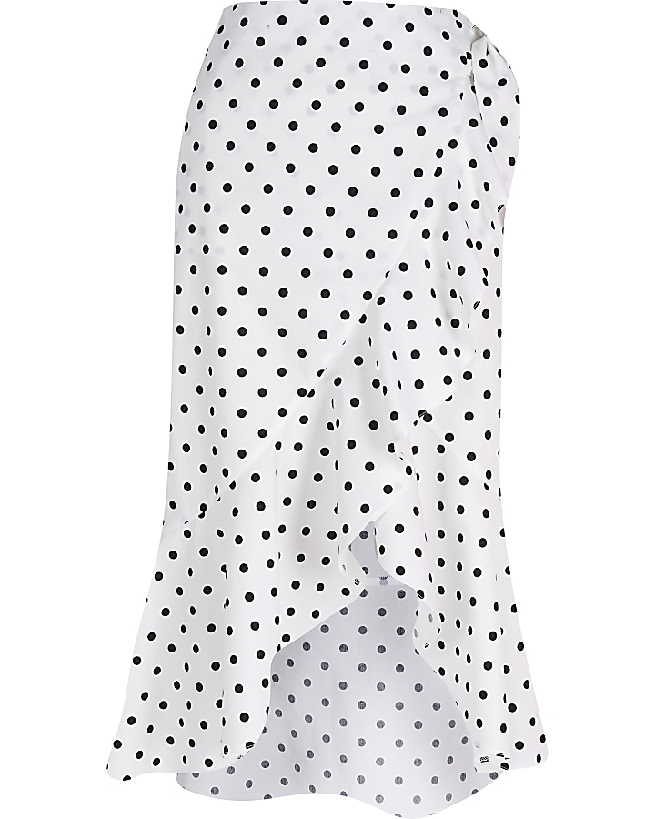White spot print wrap midi skirt