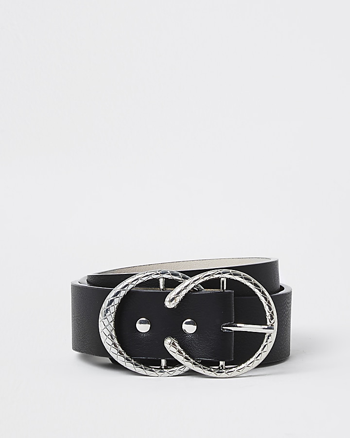 Black silver textured horseshoe belt