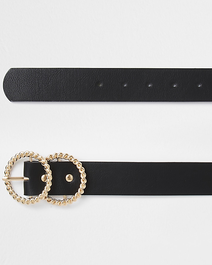 Black chain textured gold double ring belt