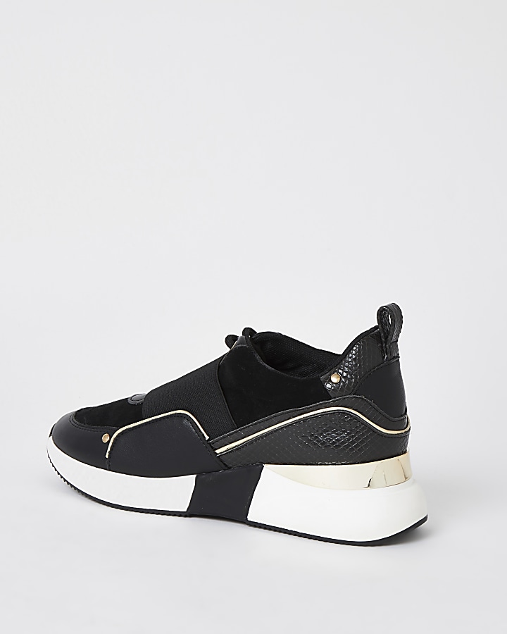 Black lace up slip on trainers