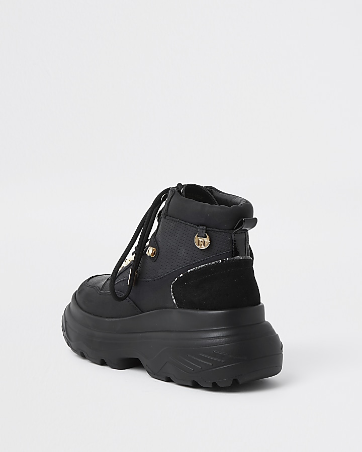 Black lace up hiker ankle boots