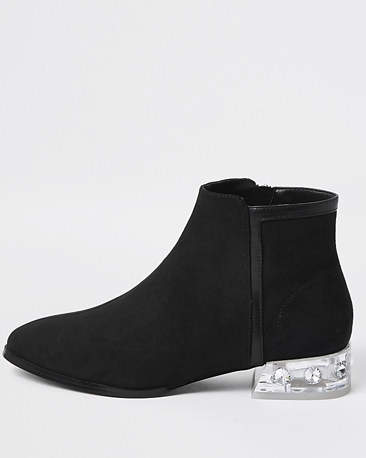 Black perspex heel ankle boots