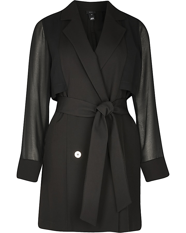 Black long sleeve chiffon blazer dress