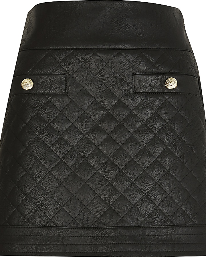 Black quilted faux leather mini skirt