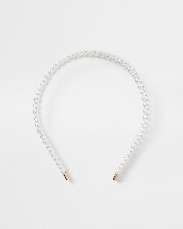 White Double Row Pearl Headband