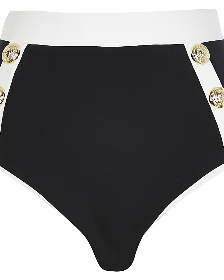 Black high waisted button bikini briefs