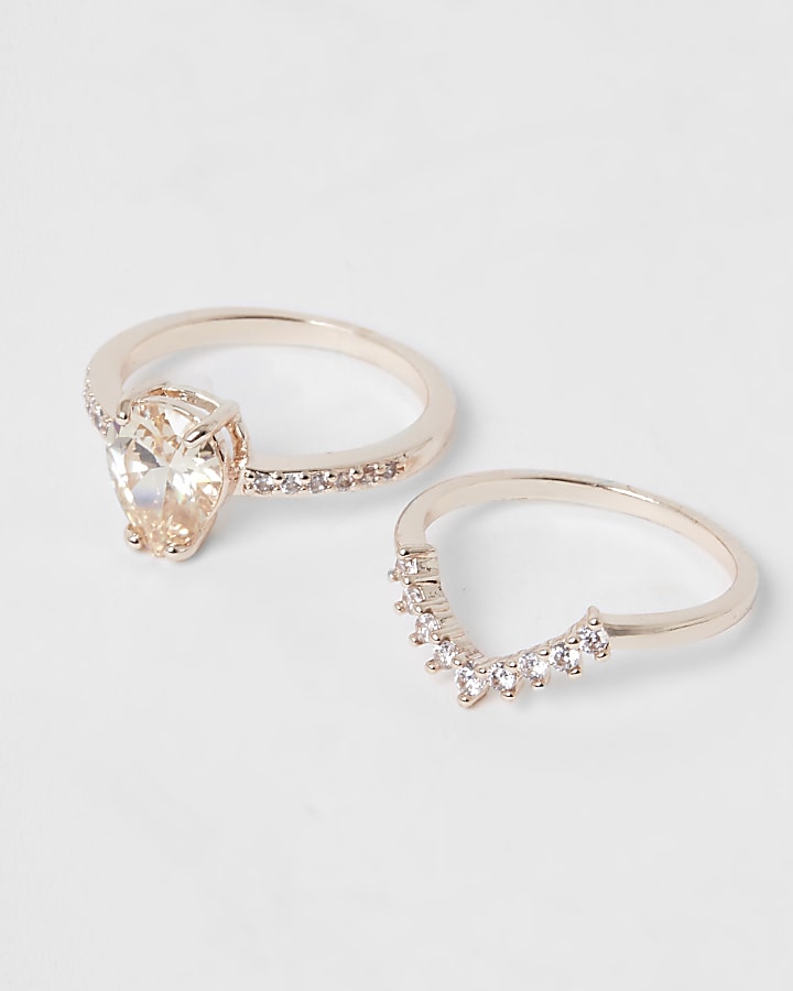 Rose gold teardrop diamante ring pack