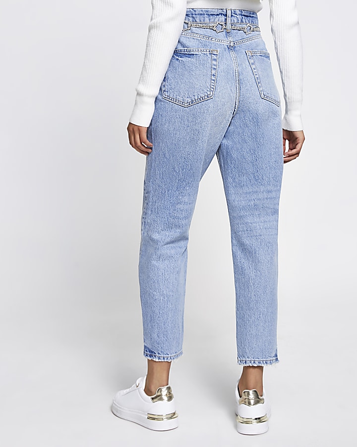 Blue Carrie belted high waisted jeans