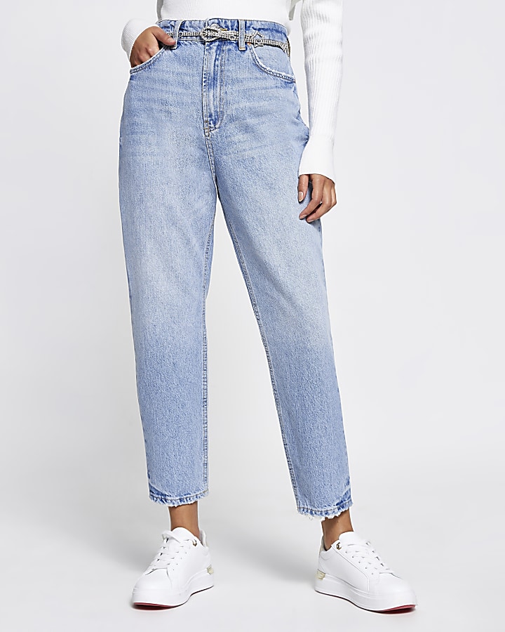 Blue Carrie belted high waisted jeans