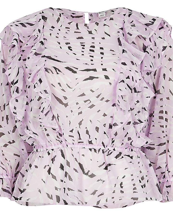 Pink animal print frill blouse