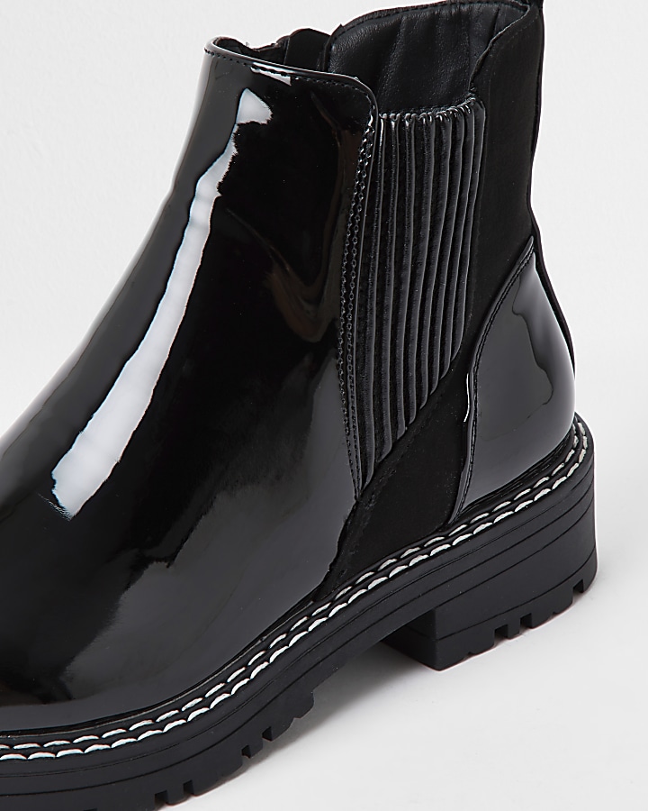 Black wide fit chunky chelsea ankle boots