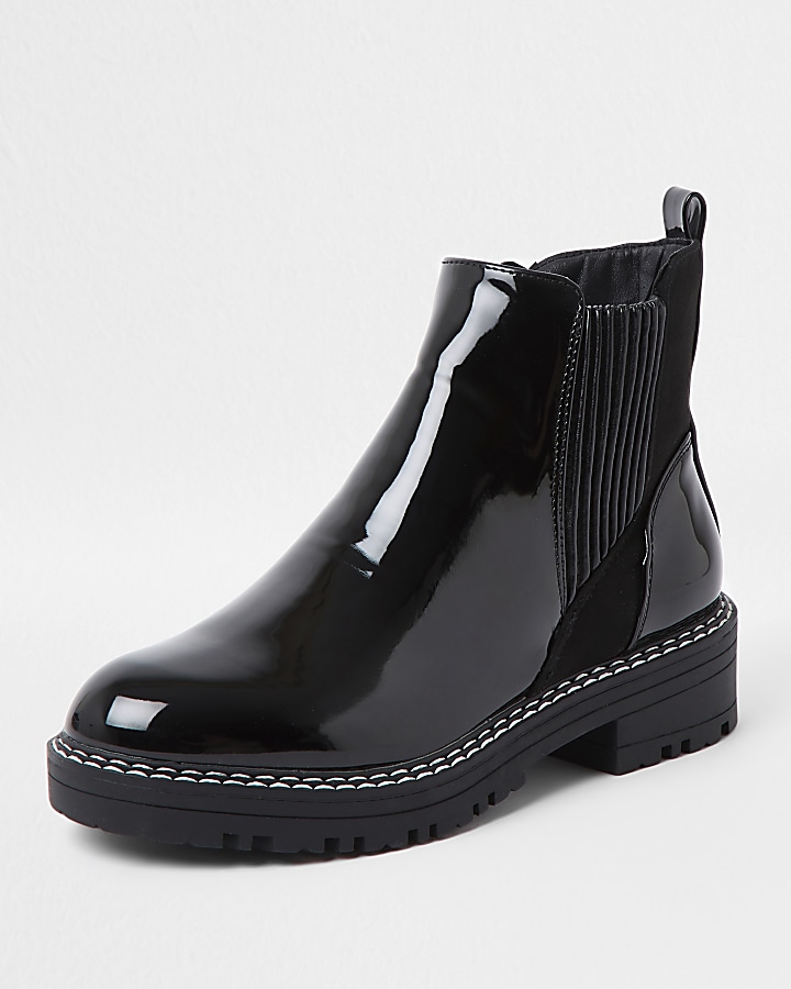Black wide fit chunky chelsea ankle boots