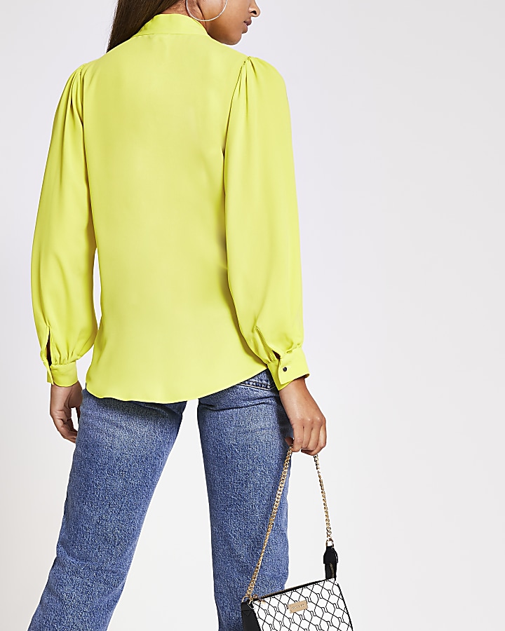 Lime long sleeve tie front eyelet blouse