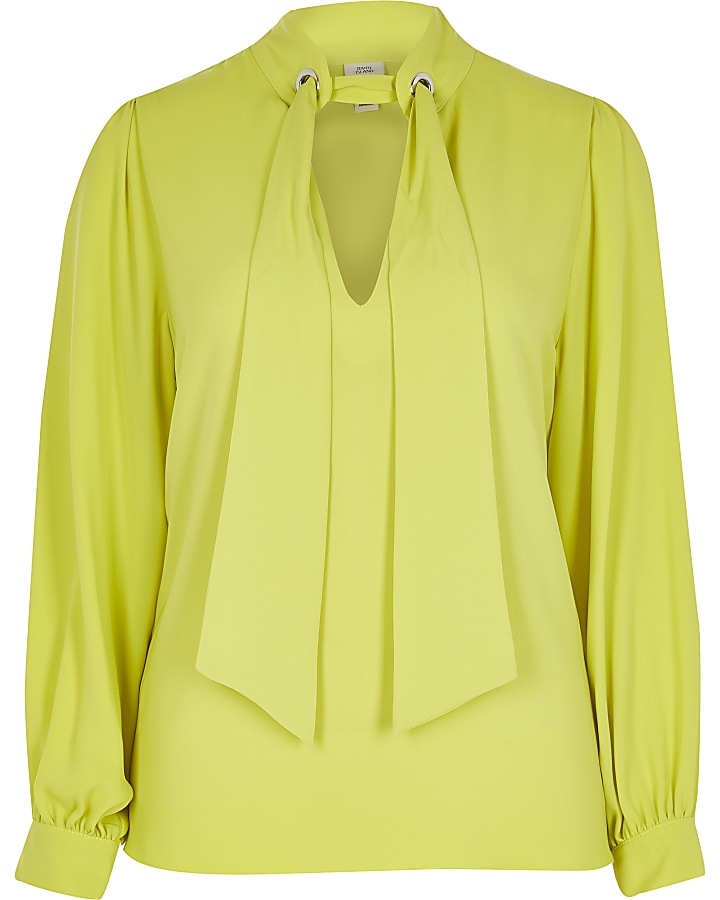 Lime long sleeve tie front eyelet blouse