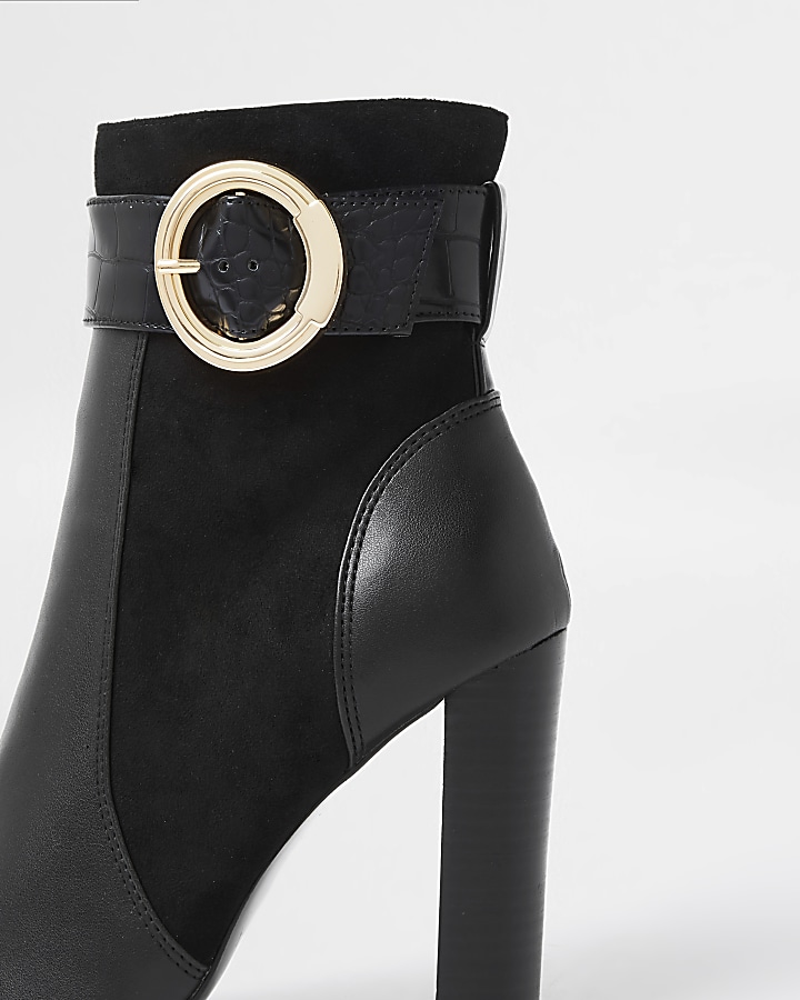 Black wide fit trim point toe ankle boots