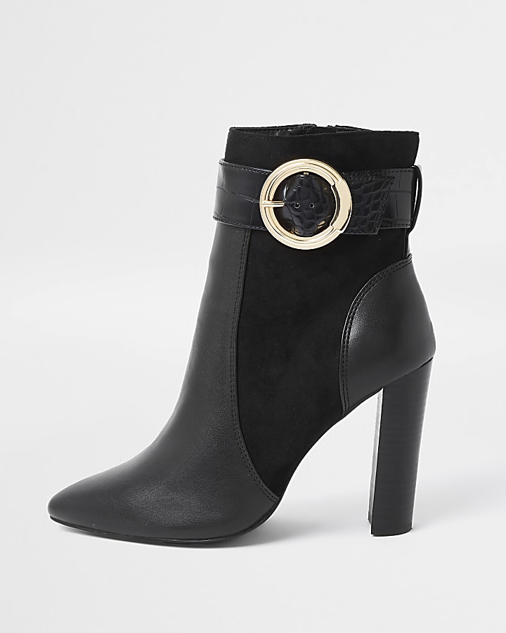 Black wide fit trim point toe ankle boots