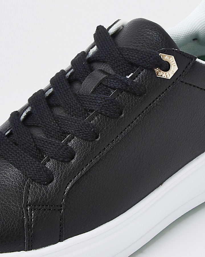 Black chunky flat lace up trainers