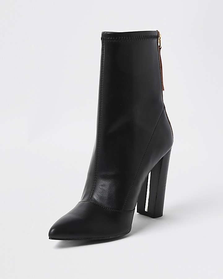 Black  point toe stitch detail ankle boots