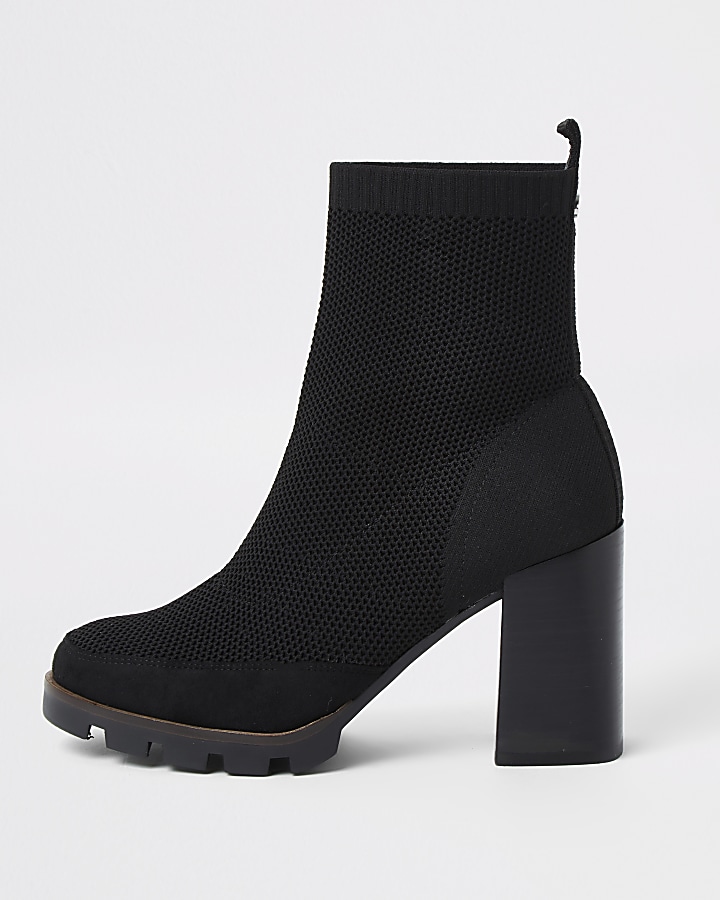 Black knitted chunky ankle boots