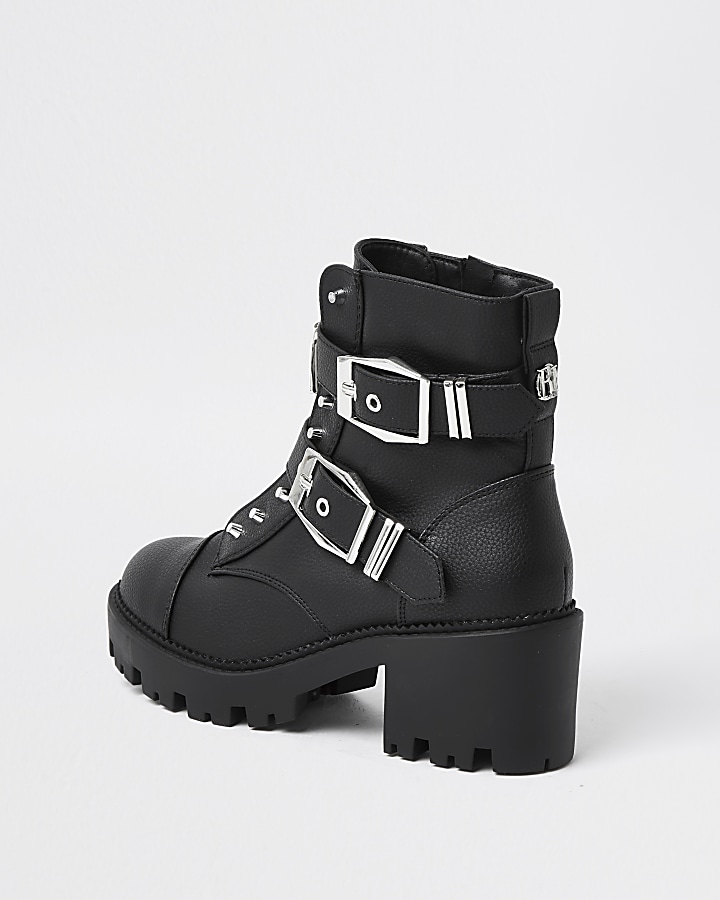 Black heeled biker ankle boots