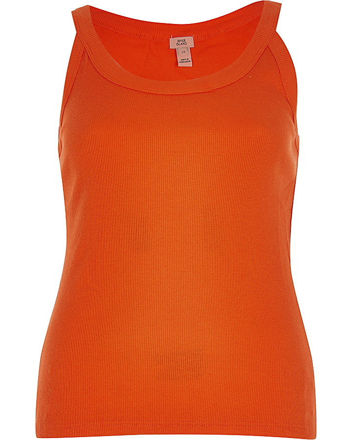 Orange ribbed v neck fitted vest