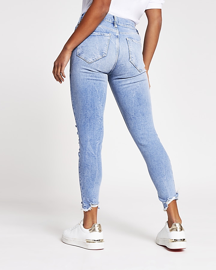 Petite Blue Molly Ripped Mid Rise Skinny Jean