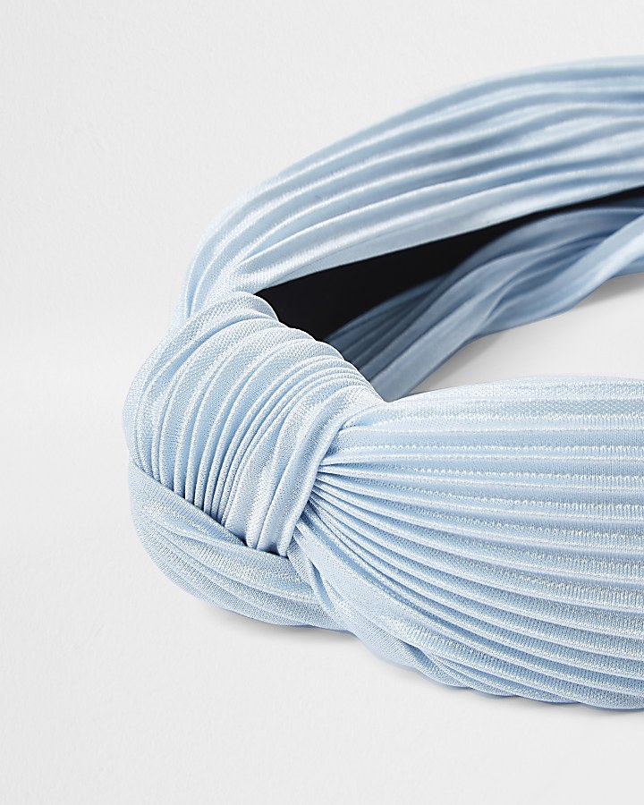 Blue plisse tie knot headband
