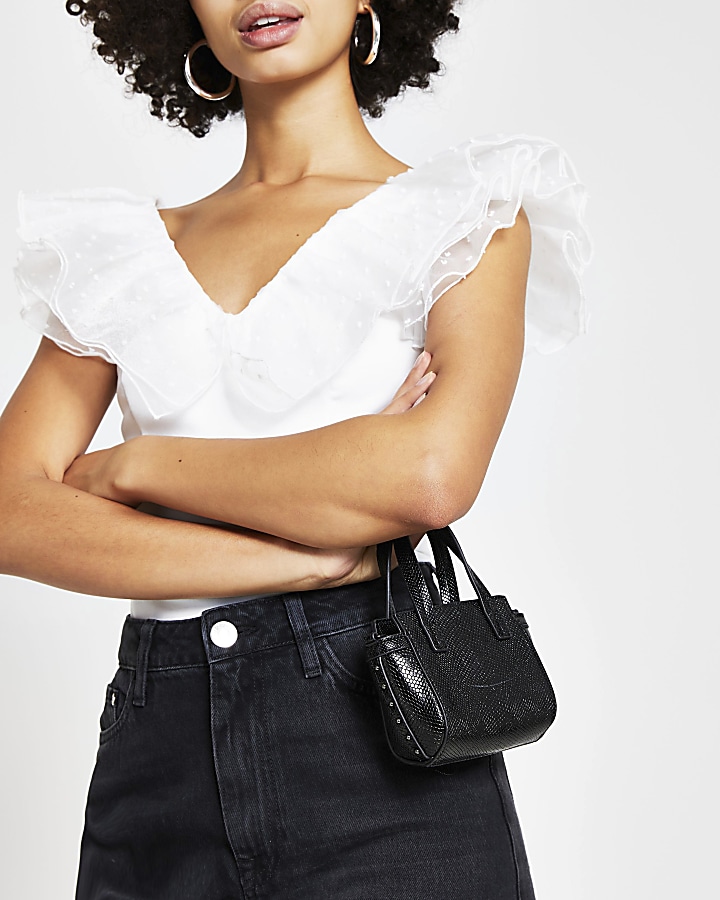 White spot organza frill front top