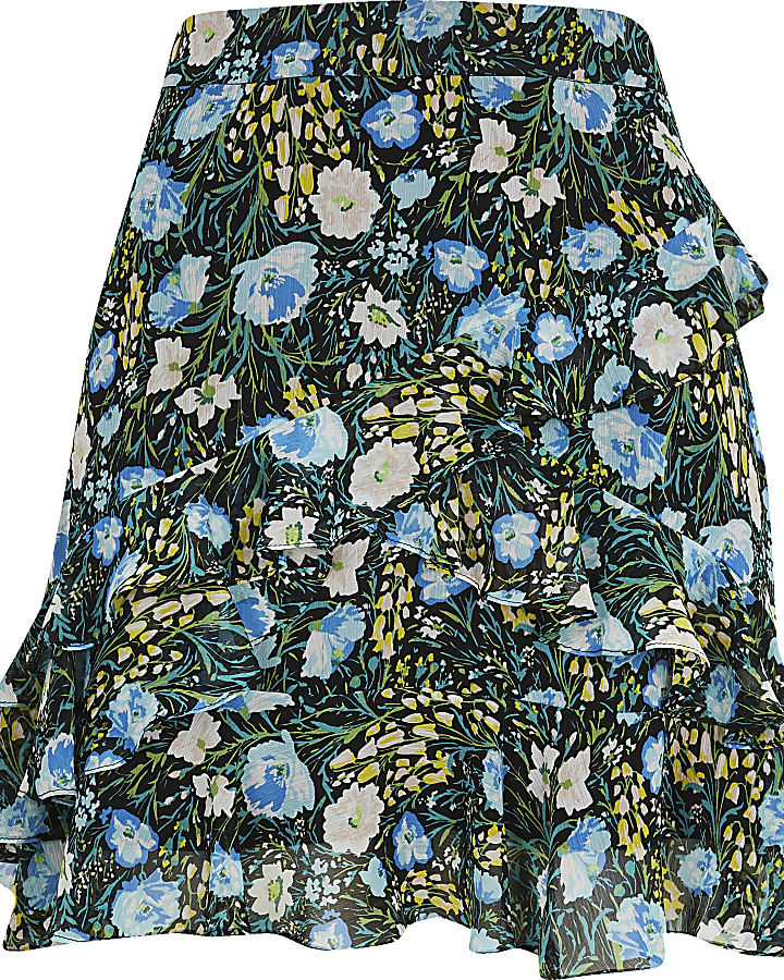 Blue floral chiffon rara mini skirt