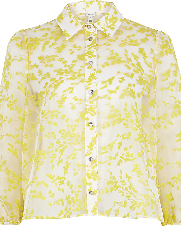 Yellow floral broderie organza shirt