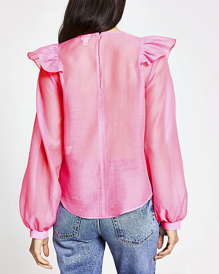 Bright pink frill top