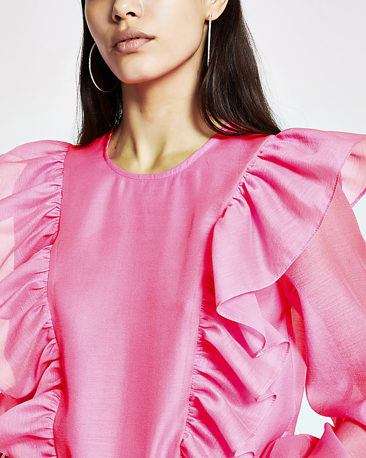 Bright pink frill top