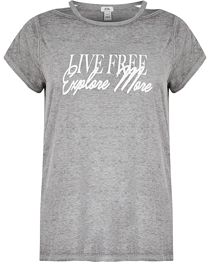 Grey short sleeve slogan print T-shirt