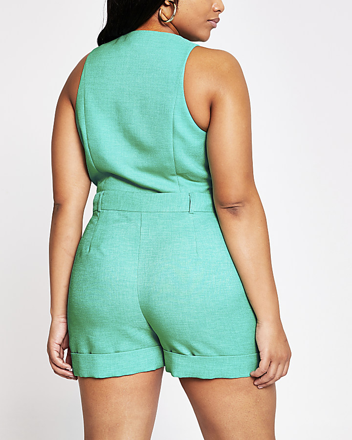 Plus green button front high rise shorts